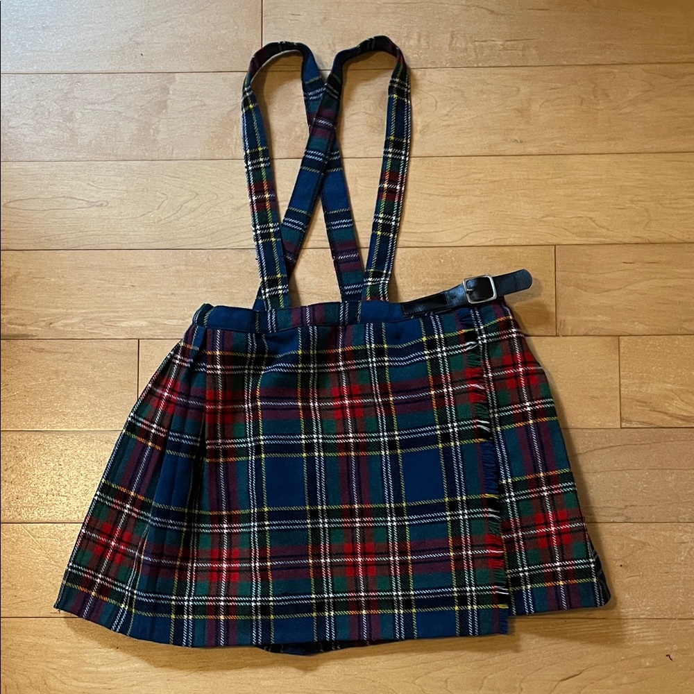 Vintage wool Scottish Tartan Plaid Skirt & Suspenders 5-7 years adjustable waist